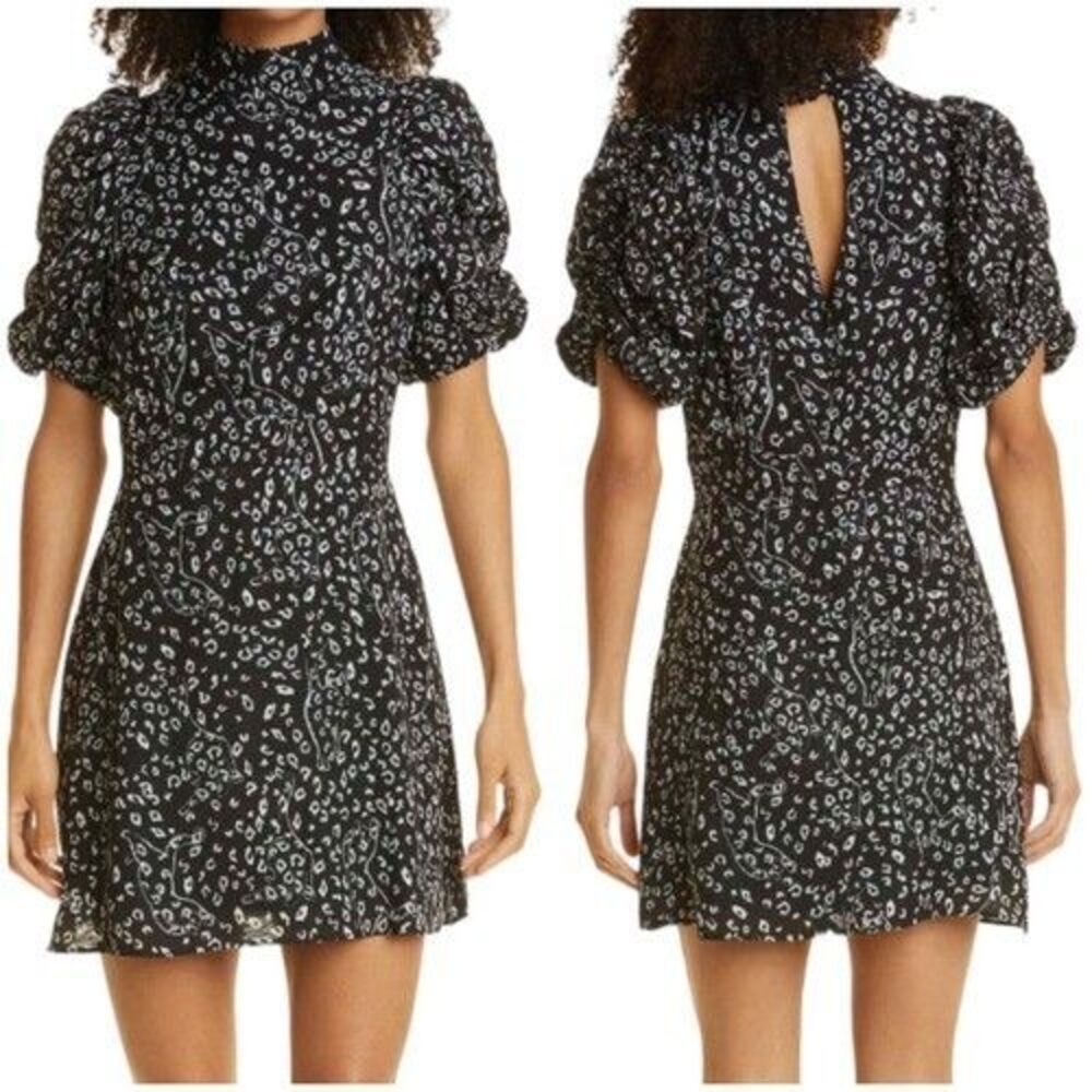 Ted Baker Ray Abstract Print Dress Cat Design High Neck Black/White Women's Sz 3